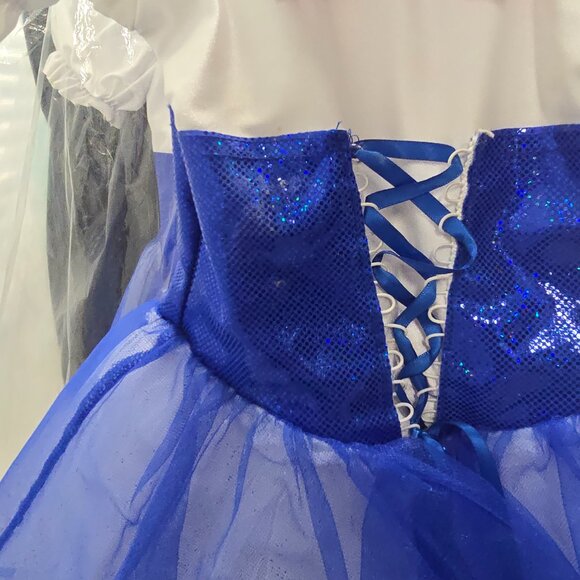 Girls Ballet Recital Outfit (7 Years) –White Leotard with Blue Corset Tutu & bow - Picture 3 of 9